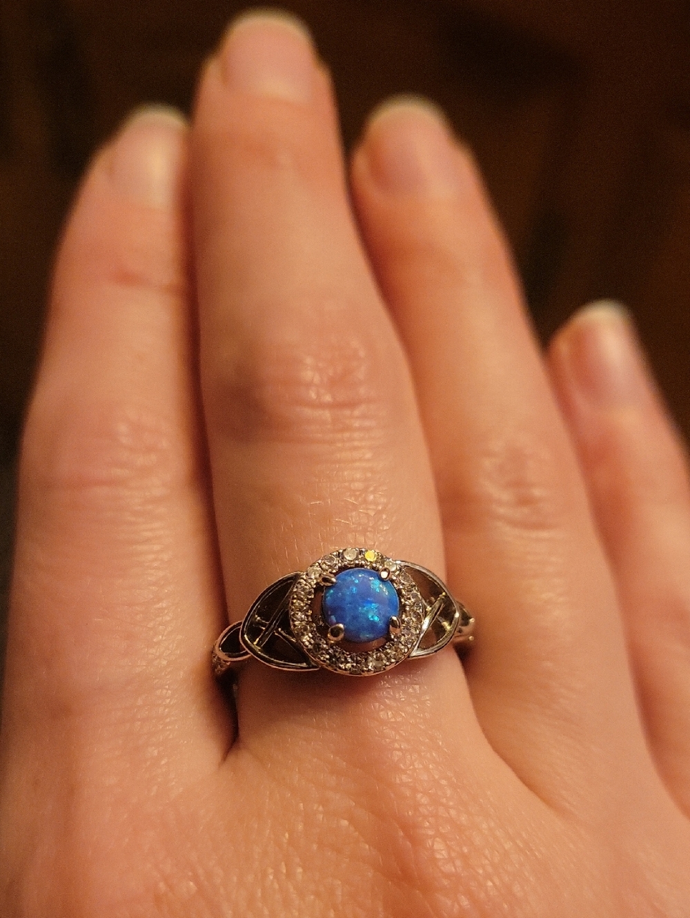 Blue Opal Halo Ring in Silver - Women's Jewelry